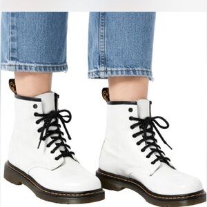 Dr. Martens White Combat Boots with Black Laces